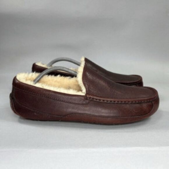 UGG Men's Dark Brown Leather Slip-Ons - Picture 1 of 9